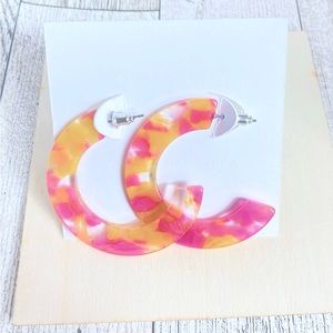 Pink Yellow Clear Acrylic Hoop Earrings